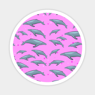 Blue Whale Pattern on Pink Background Magnet